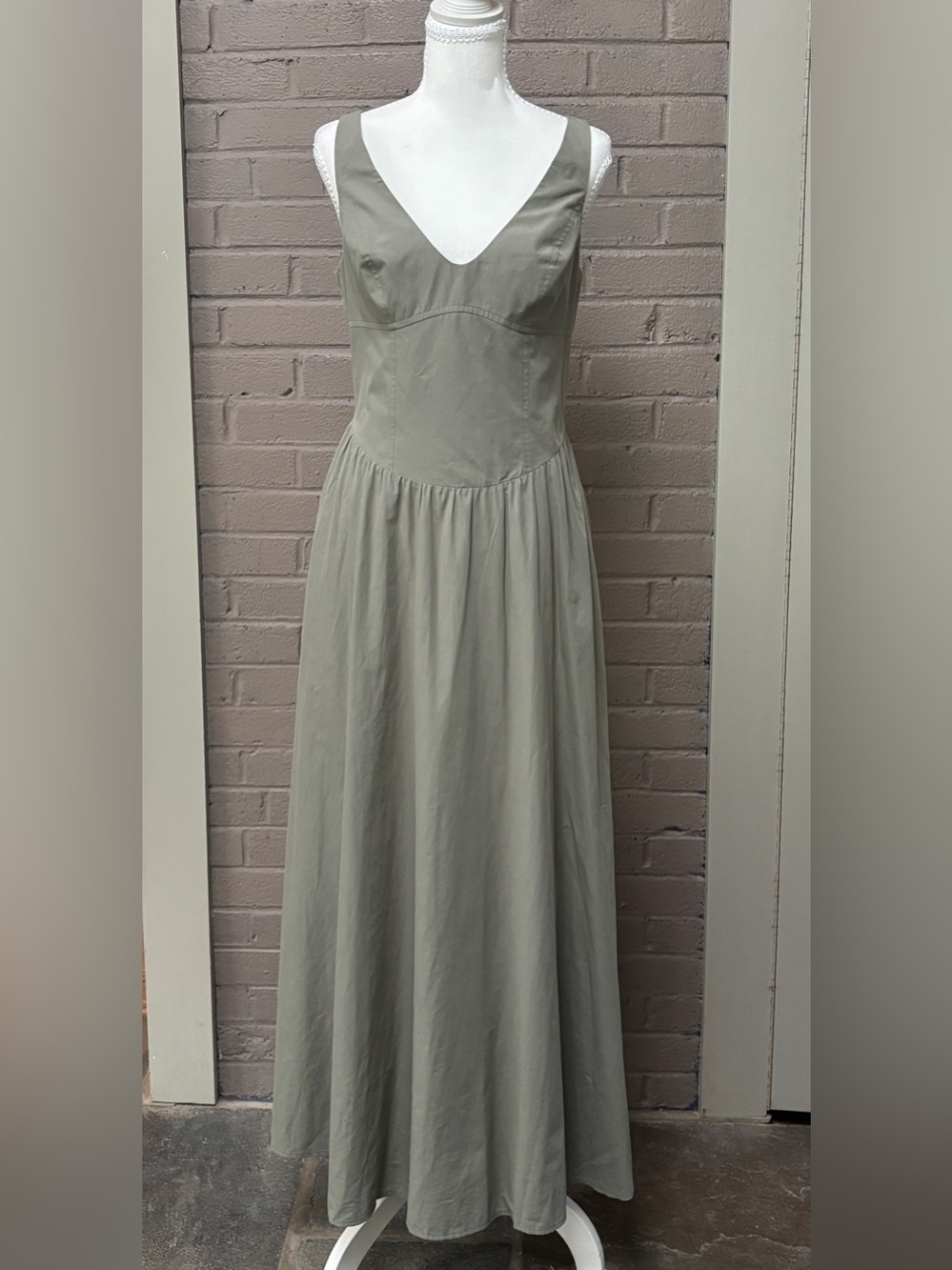 Kookai Olive khaki V-Neck Maxi Dress  M